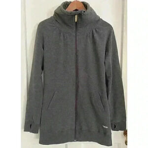 WOMEN’S One Tooth Long Grey Sweatshirt With Lovely Cowl Neck Size M